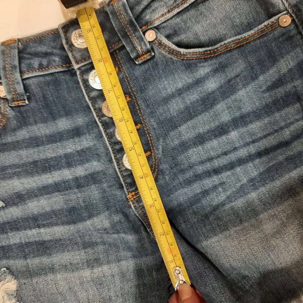 Button fly distressed high rise waisted denim jean shorts medium wash - Picture 8 of 12